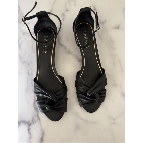 Lauren Ralph Lauren women's size 8.5-9 wedge black knot tie open toe - Picture 1 of 5